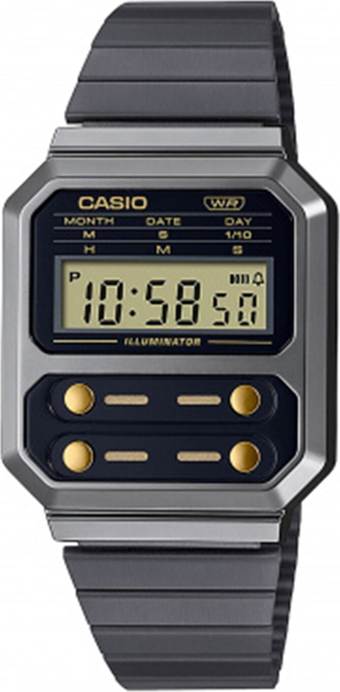 Uni hodinky Casio F100 - GUN METAL / GOLD Black