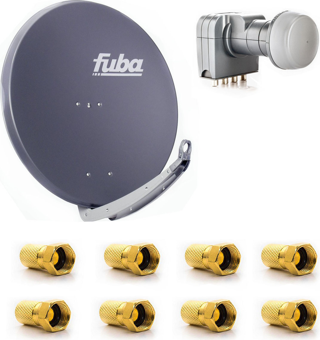 Fuba DAA 850 A Satellitenantenne 85cm Aluminium Anthrazit DEK 417 Quad LNB Direktanschluss 4 Teilnehmer 8x F-Stecker