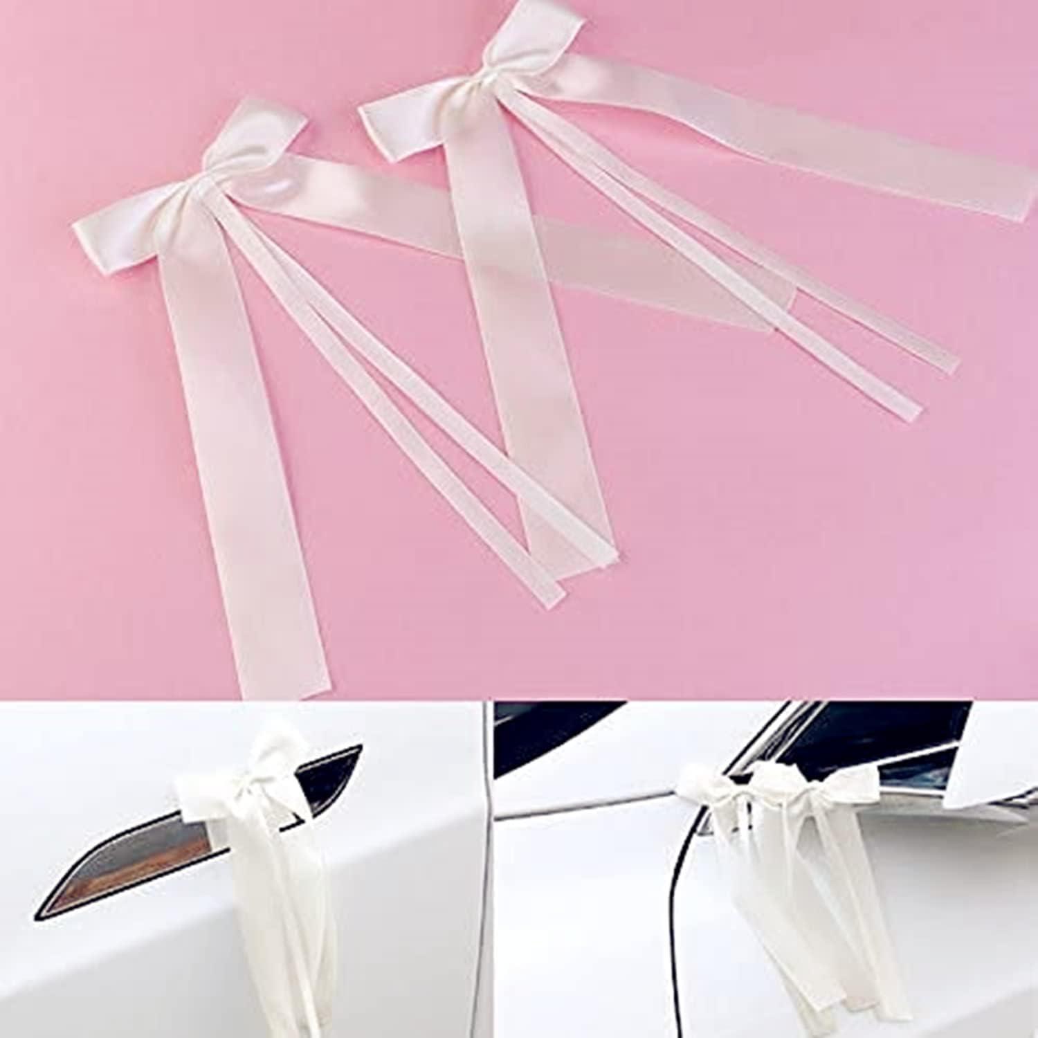 Markenlos Satinschleifen für Auto-Dekoration, 100 Stück Hochzeitsdekoration, Schleifen für Hochzeitsdekoration, Band für Auto, Hochzeit, dekorative Schleifen, Hochzeitsauto, elfenbeinweiß