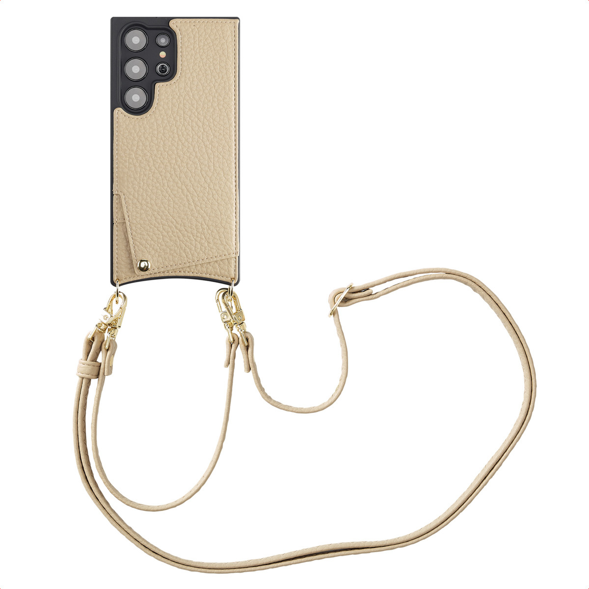 Puzdro na telefón Selencia Nova s káblom a držiakom na karty pre Samsung Galaxy S24 Ultra - béžové