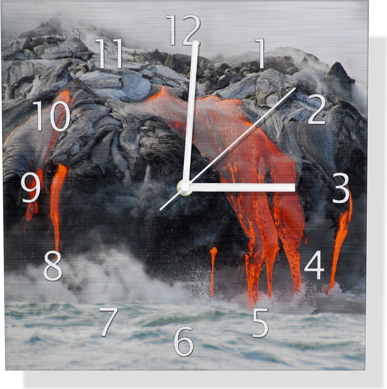 Wallario Design Wanduhr Lavastrom ins Meer aus Aluverbund, Größe 30 x 30 cm udi0381-3030