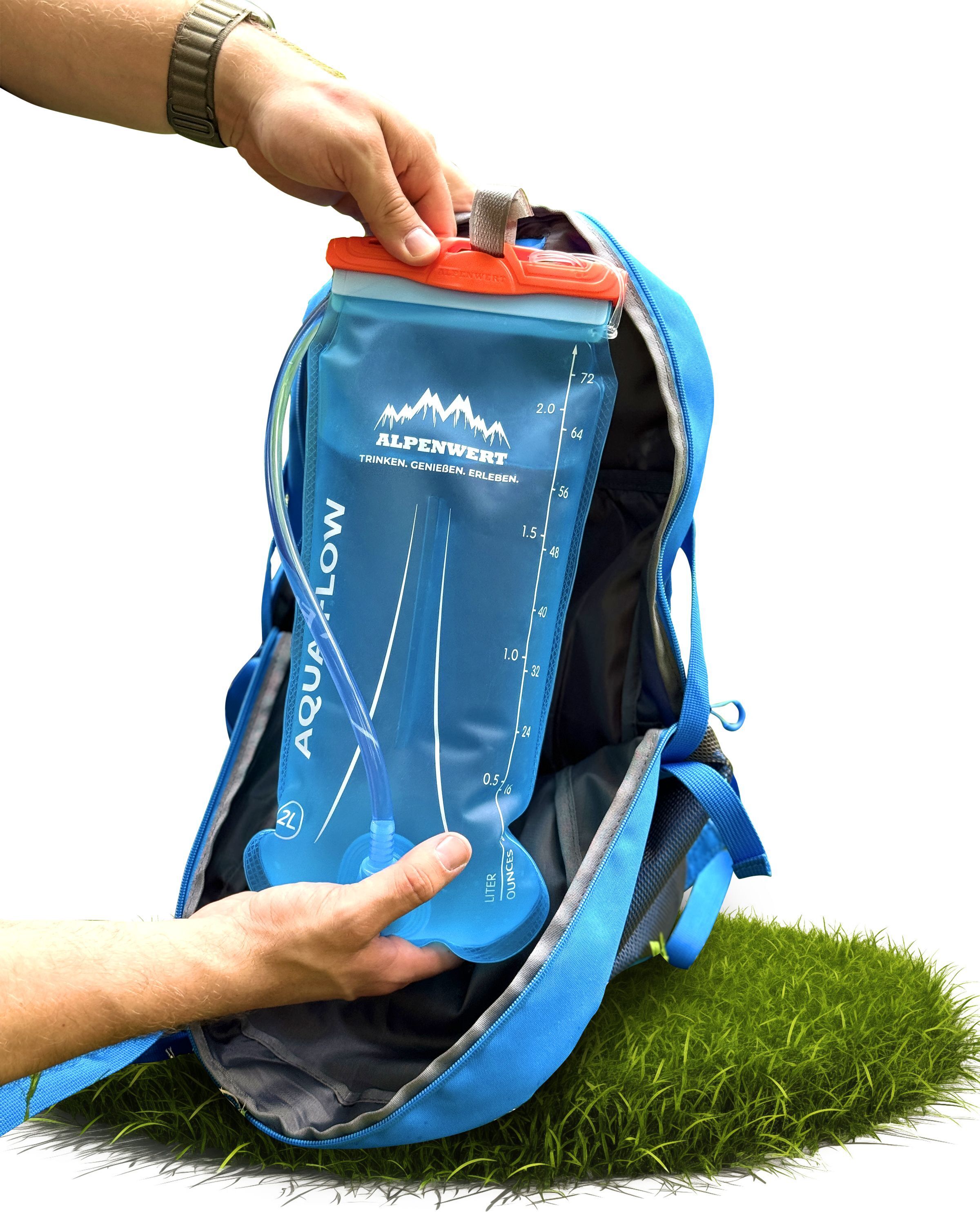 Alpenwert® Trinkblase mit Trinkschlauch [Wasserblase 2L BPA FREE] Ultraleicht Trinksystem für Rucksack perfekt für Outdoor, Laufen, Trailrunning
