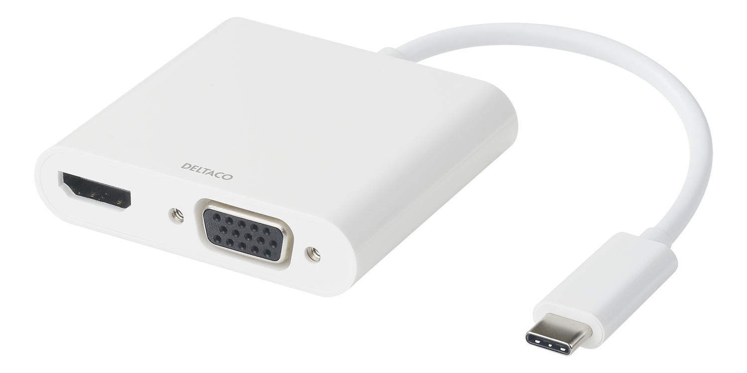 Dokovacia stanica DELTACO USB-C, HDMI / VGA / USB-C, 100 W USB-C PD 3.0, biela