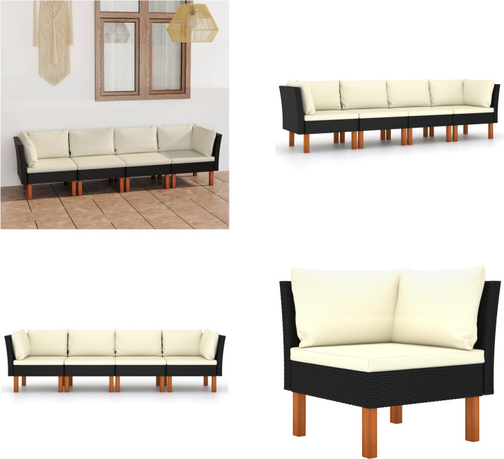 vidaXL 4-miestna záhradná pohovka s vankúšmi z čierneho polyratanu - Záhradná pohovka - Záhradné pohovky - Lounge - Ležadlá