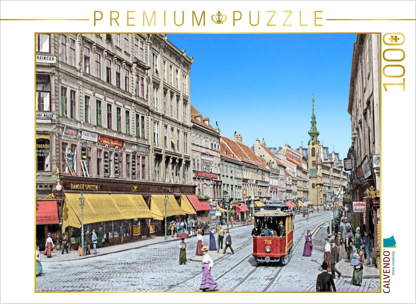 CALVENDO Puzzle Wien - Mariahilferstraße 1908 (Koloration aus Schwarzweißfotografie) | 1000 Teile Lege-Größe 64x48cm Foto-Puzzle für glückliche Stunden