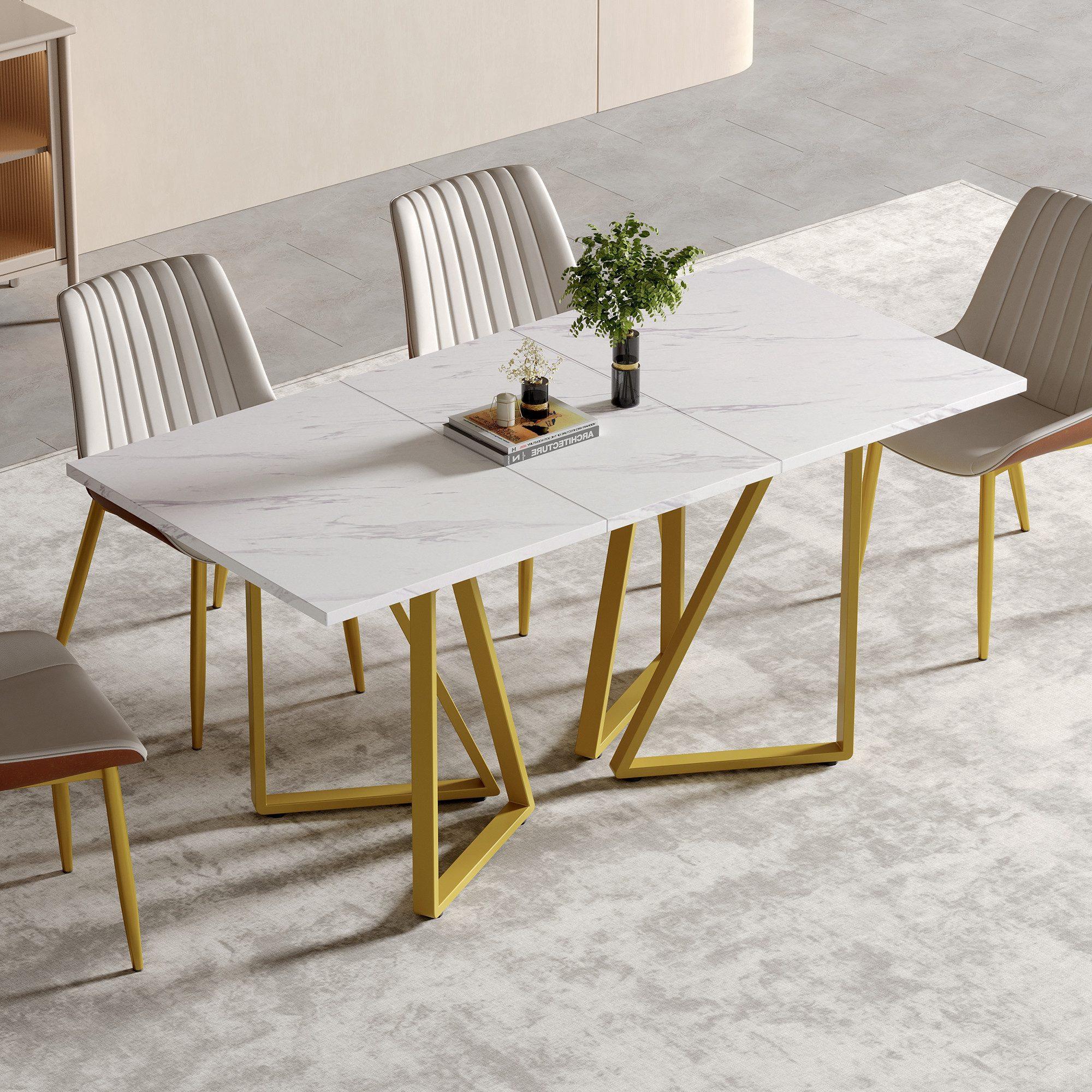 Lanki International Odikalo Esstisch Küchentisch Couchtisch Marmor Fußpolstern Erweiterbar Gold