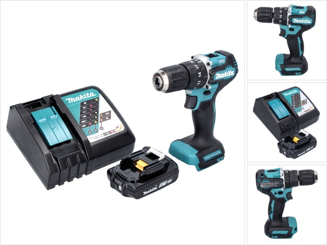 Akumulátorová príklepová vŕtačka Makita DHP 487 RA1 18 V 40 Nm bez kefiek + 1x akumulátor 2,0 Ah + nabíjačka