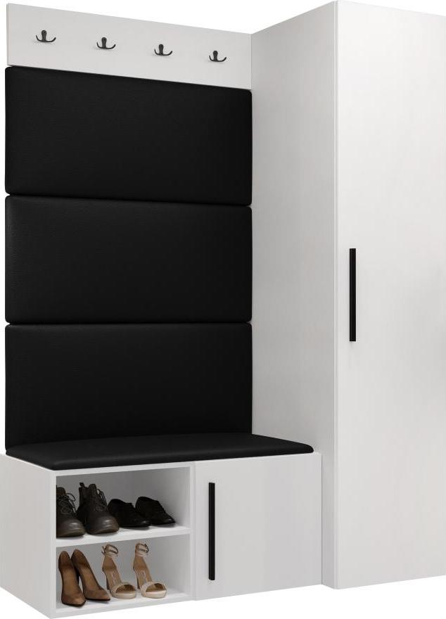 MIRJAN24 Garderoben-Set Medi II, Schuhschrank, Kleiderhakenbrett, 4x Paneel 84x42, 4 Kleiderhaken (Farbe: Weiß, Soft 011)