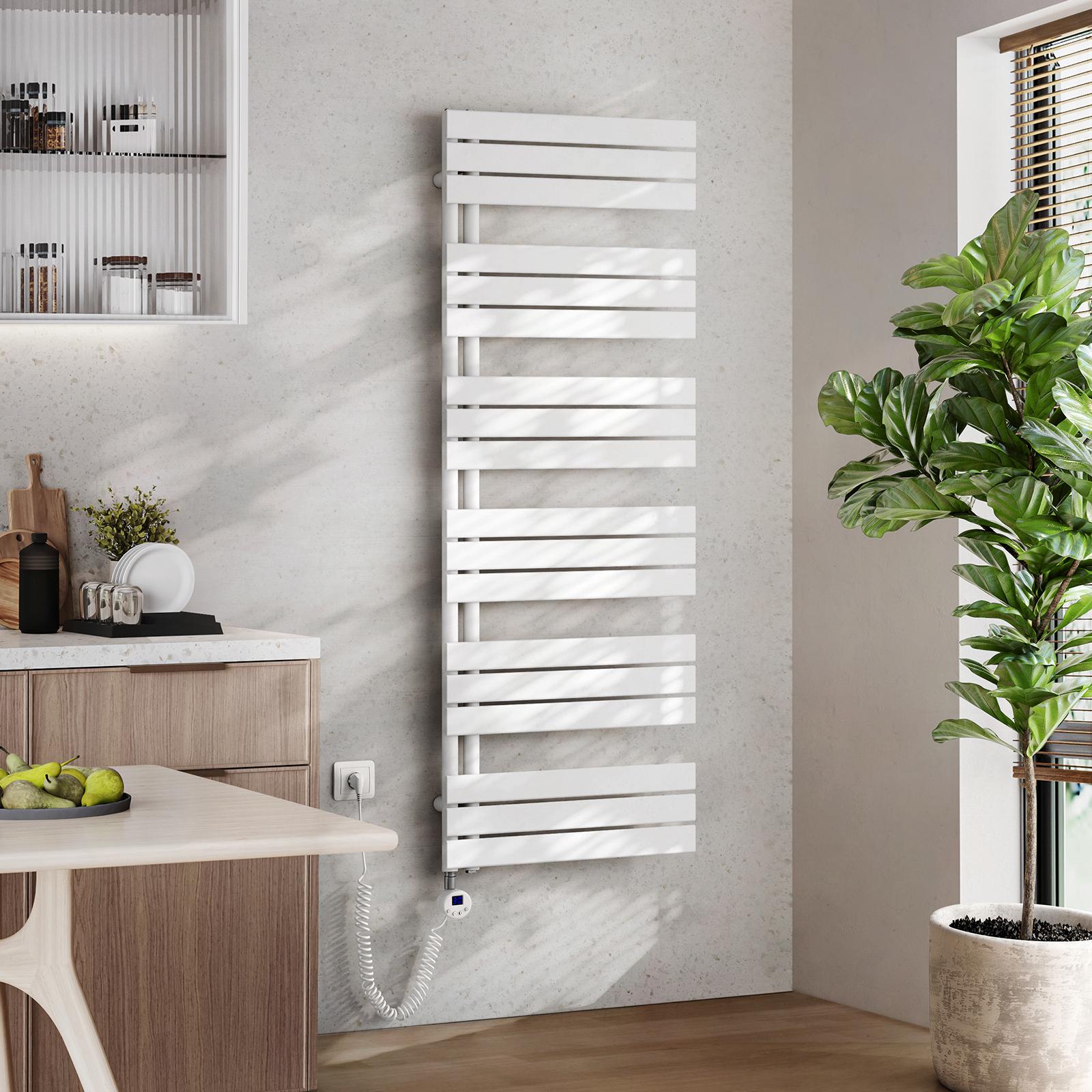 EMKE Elektrický kúpeľňový radiátor s termostatom na ovládanie wifi aplikácie Ohrievač uterákov 1599X600mm Biely držiak na uteráky s 1000W vykurovacím telesom Sušič uterákov