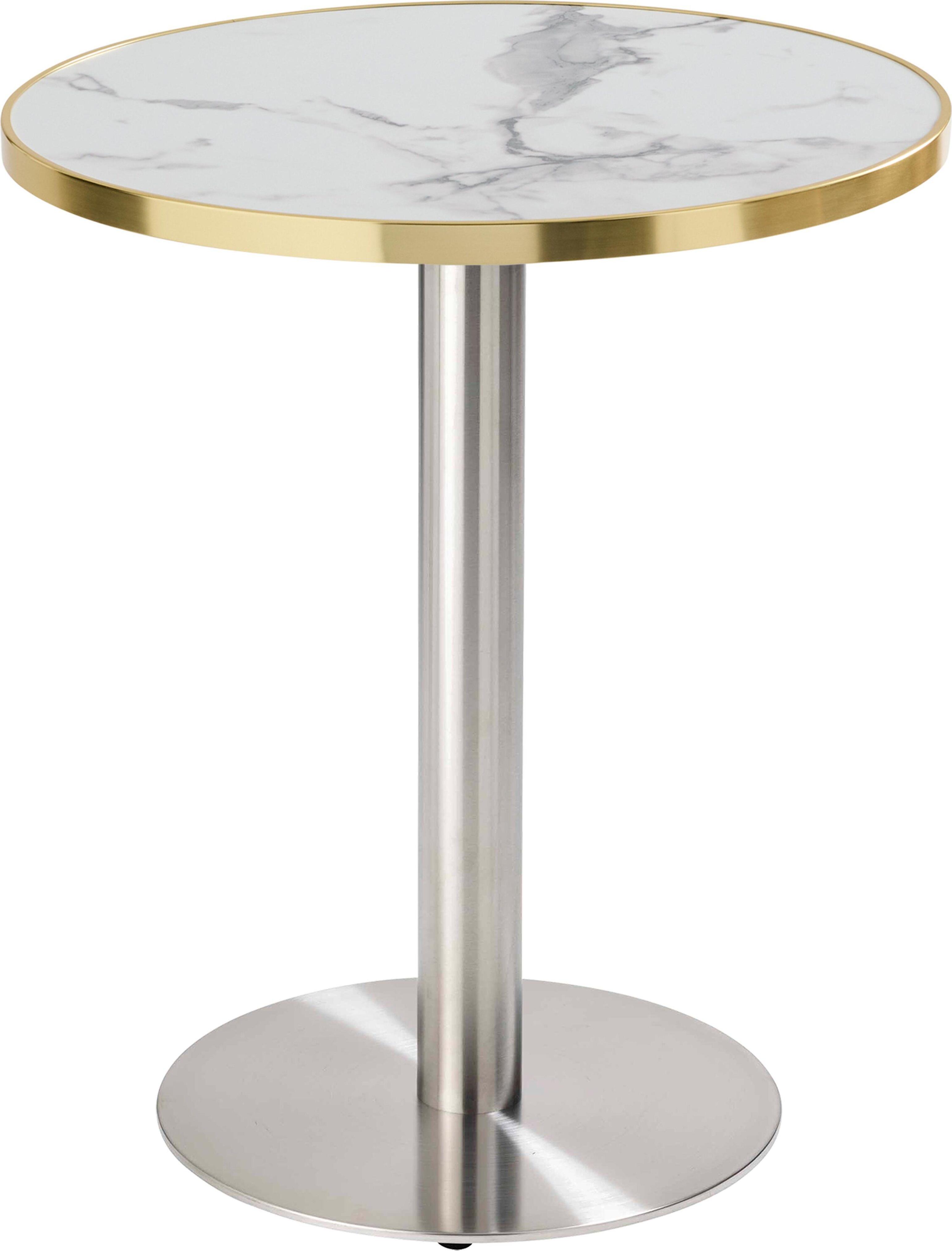 Runder Esstisch 60 cm weiße/goldene Marmorplatte und silberner Fuß - Oviala Montmartre
