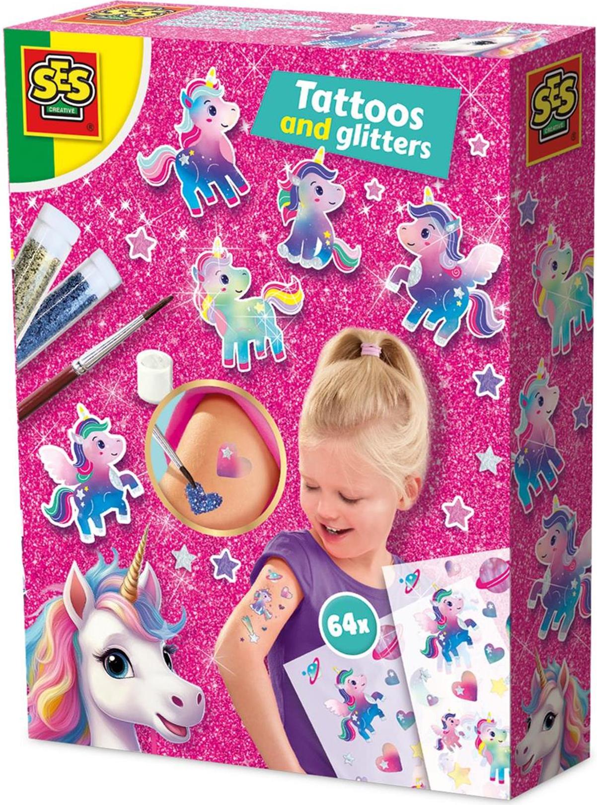 SES Creative Unicorn - Metallische Glitzertattoos, Tattoo-Set für Kinder, 5 Jahr(e), Mehrfarbig 14724