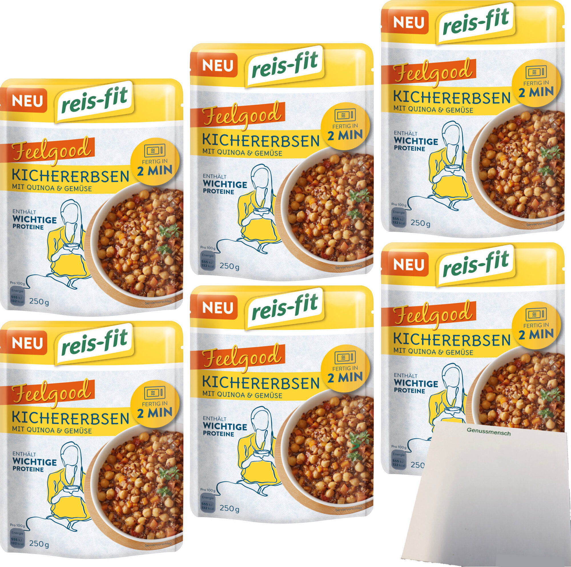 Reis-Fit Feelgood Kichererbsen Quinoa und Gemüse 6er Pack (6x250g Packung) + usy Block {{ Vorgang.Allgemein.Stammdaten.HAN }}