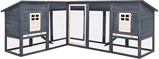 Famanu Kaninchenstall für draußen - Mit Auslauf - Großes Kaninchenhaus - 250 x 192 x 105 cm (L x B x H) - Grau/Weiß