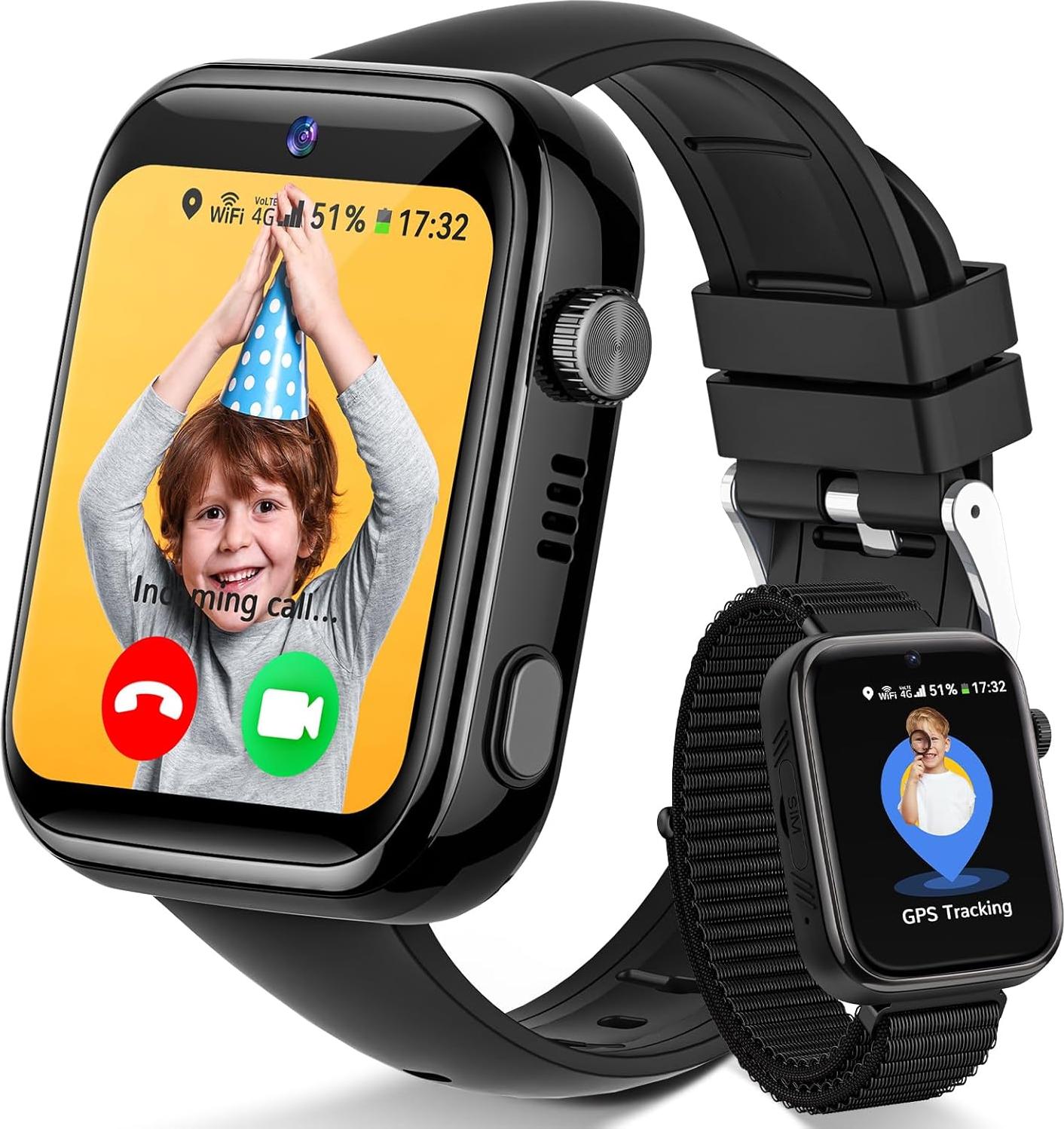 4G Smartwatch pre deti s GPS a telefónom, detské hodinky s videohovorom SOS, školský režim, SMS hlasový chat WhatsApp, budík SIM, WiFi, IP68 vodotesné