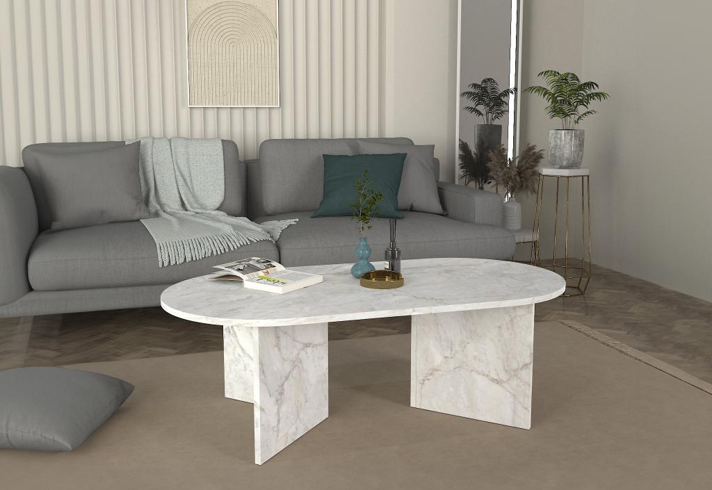 Vente-unique Couchtisch - Marmor-Optik Weiß - TOPANIA