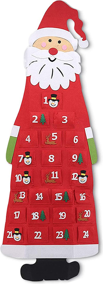 Vianočný adventný kalendár, vianočný adventný kalendár z plsti s 24 vreckami, na vianočné dekorácie a darčeky (červený)