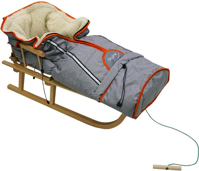 SIGMATEC Polnischer Holzschlitten mit Rückenlehne und Schlafsack