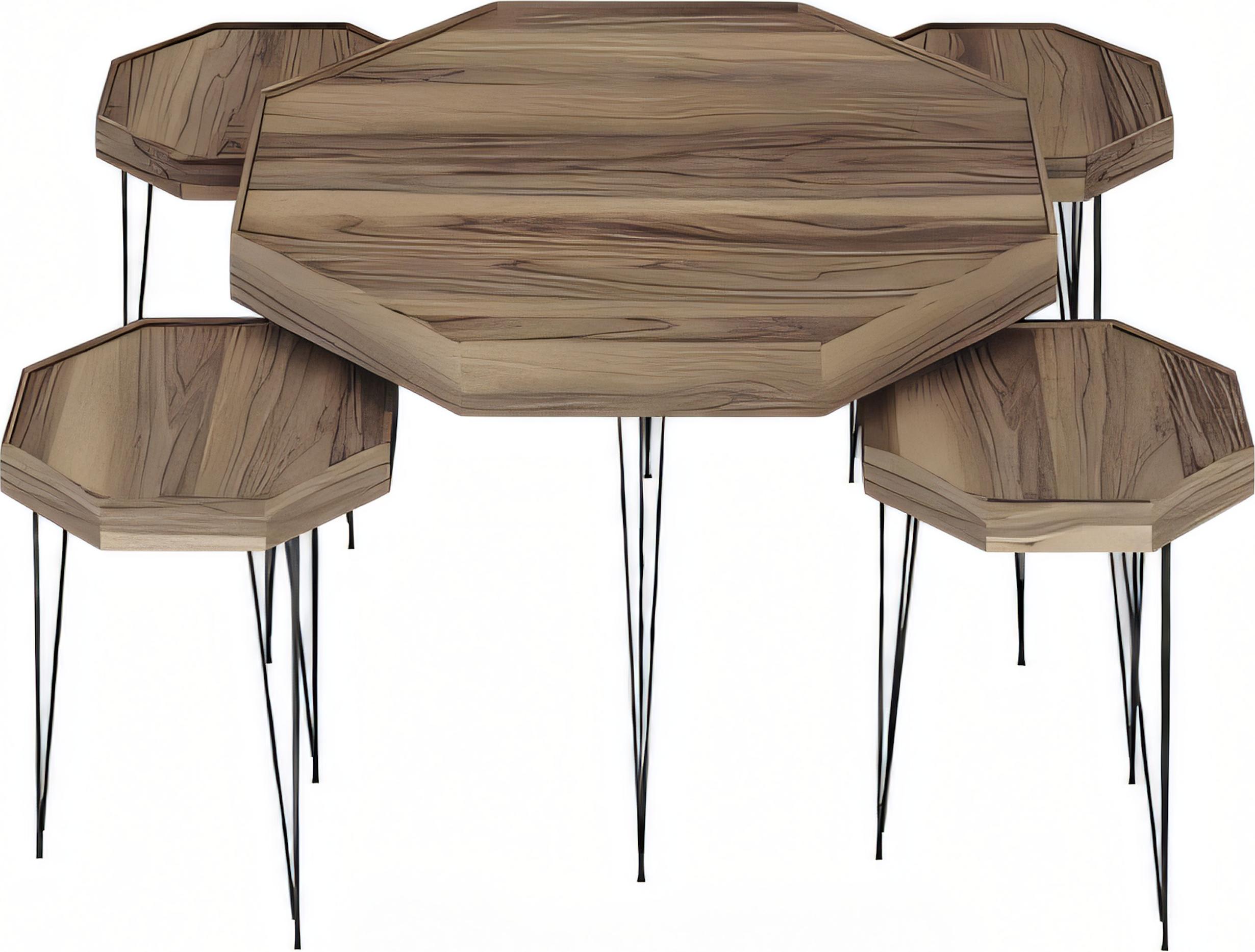 AEA Eleganter Brauner Holz Couchtisch mit Beistelltischen im modernen Stil