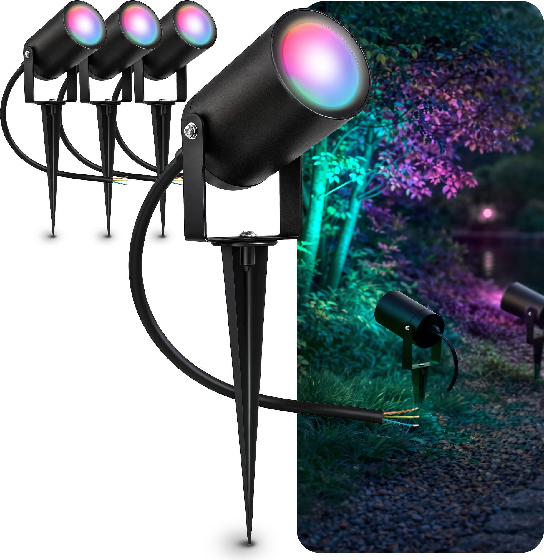 SSC-LUXon KALOA 4x Gartenstrahler mit Erdspieß IP44 - Pflanzenstrahler mit GU10 SMART Lampe 5W RGB WLAN 3CCT - Indirekte Baumbeleuchtung SSC-7758