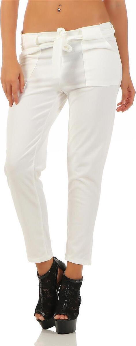 eloModa Damen Chino Stoffhose Hüfthose Pumphose; Ecru/L 1639-Ecru-L