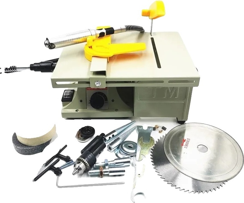 Mini Sega Da Tavolo E Levigatrice A Nastro 2 In 1 200W – Velocità Regolabile Per Legno, Plastica E Metallo Morbido, Accessori Inclusi