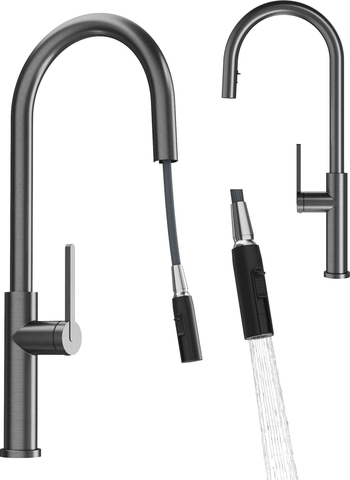 Küchenarmatur Mit Ausziehbarer Spritzpistole Grau Doppelfunktionsarmatur Prati