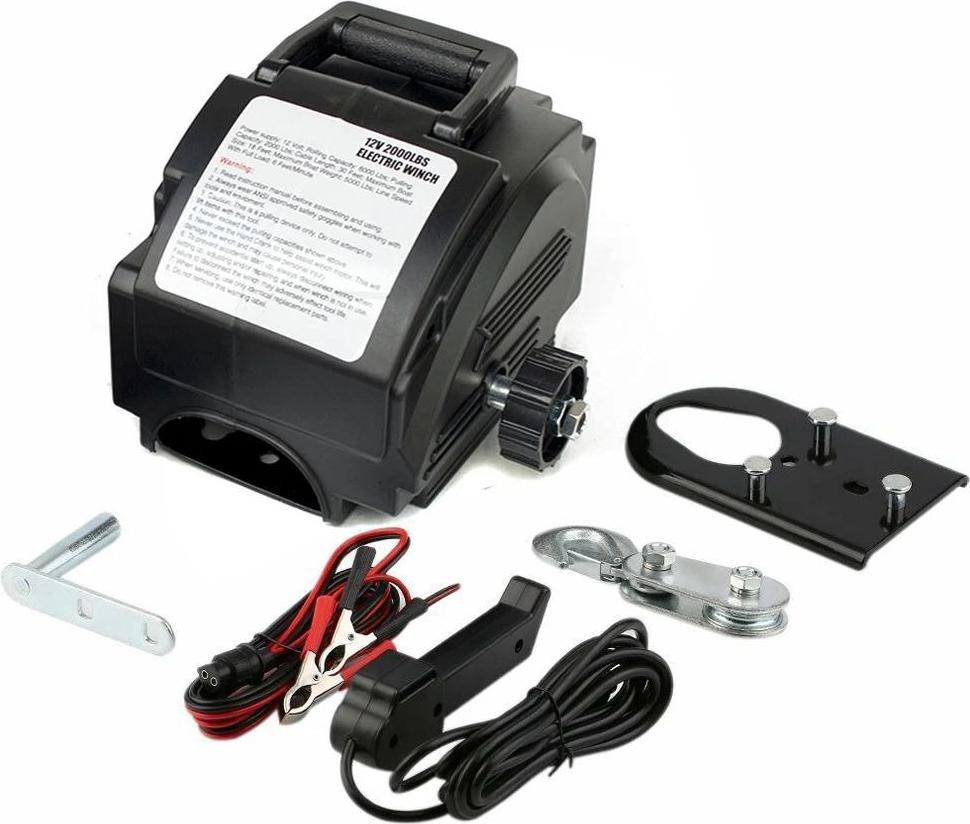 StarTech Elektrische Seilwinde - Bootstrailer - 12 V - Zugkraft 906 kg - Für Boote bis 6 m - Seil 9,1 m - Fernbedienung - Schwarz