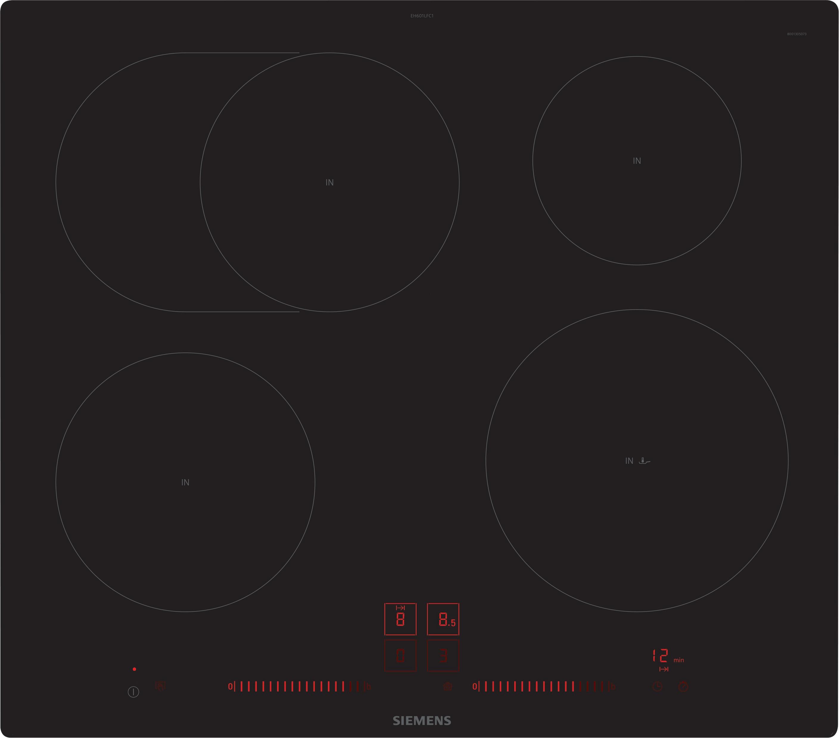 Siemens iQ300, indukčná varná doska, 60 cm, zapustená (integrovaná), EH601LFC1E