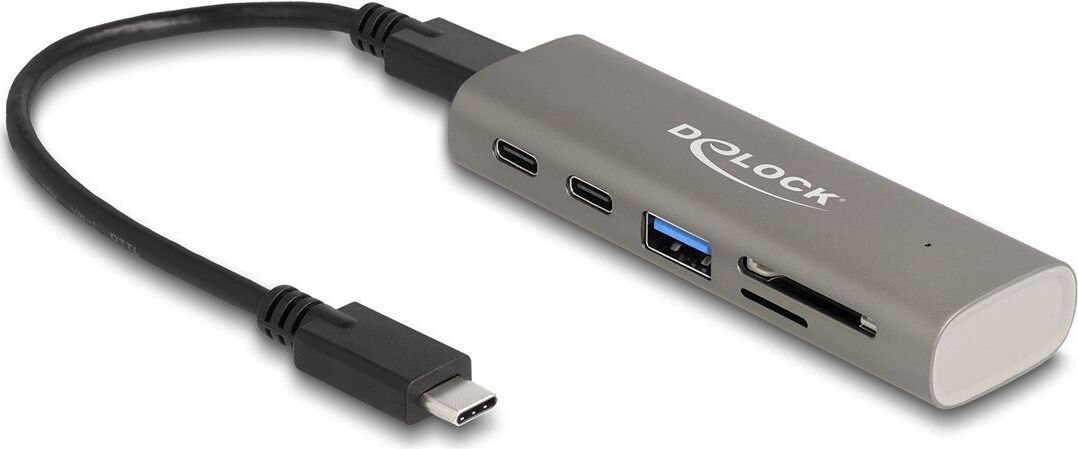 DeLOCK 64236, USB 3.2 Gen 1 (3.1 Gen 1) Type-C, USB 3.2 Gen 1 (3.1 Gen 1) Type-A, USB 3.2 Gen 1 (3.1 Gen 1) Type-C, Microsd (transflash), MicroSDHC, MicroSDXC, SD, SDHC, SDXC, 10000 Mbit/s, Šedá, Kov