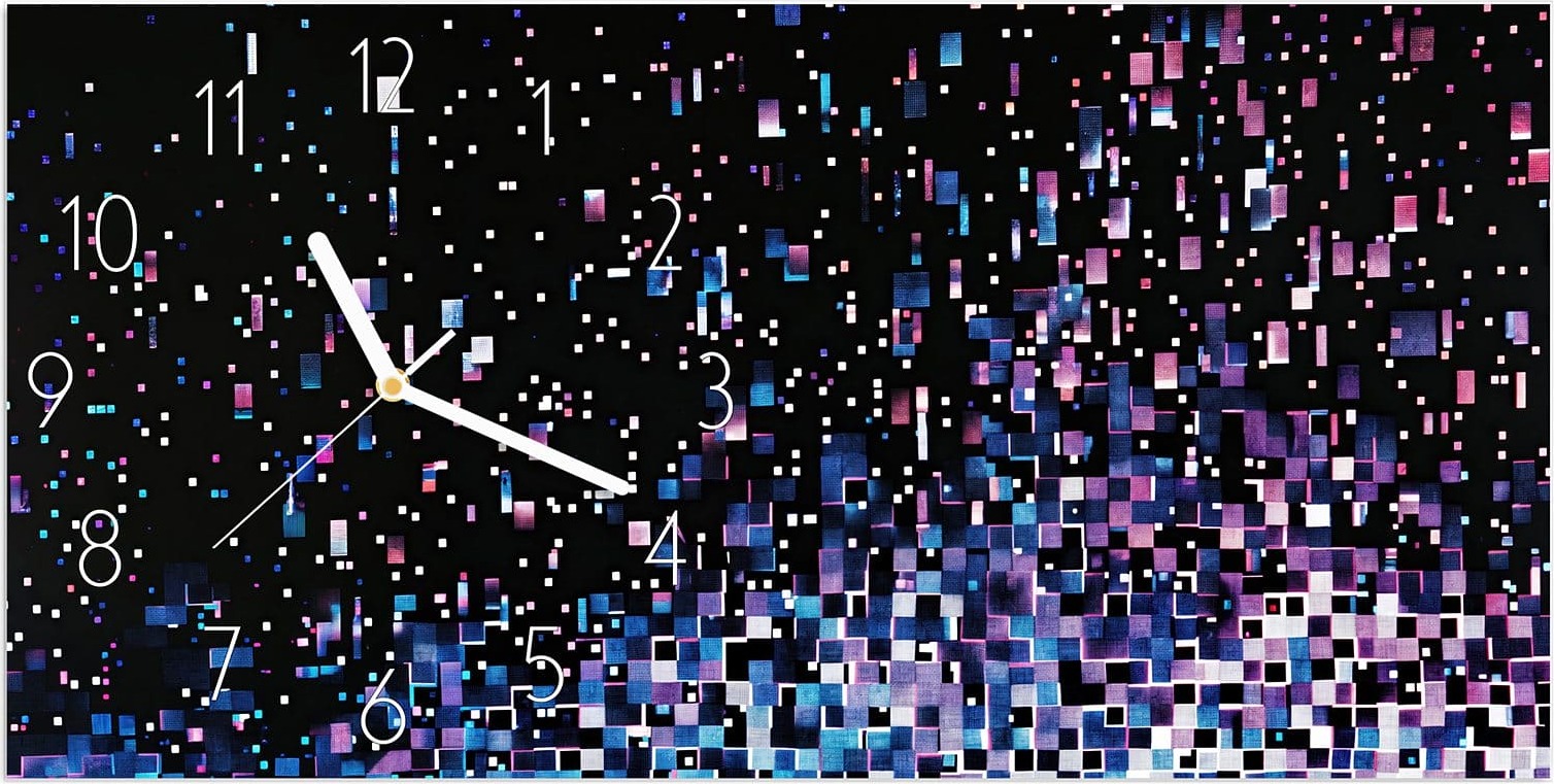 Primedeco Wanduhr aus Glas mit Motiv Pixelmuster- 60 x 30 cm - inkl. Aufhängesystem