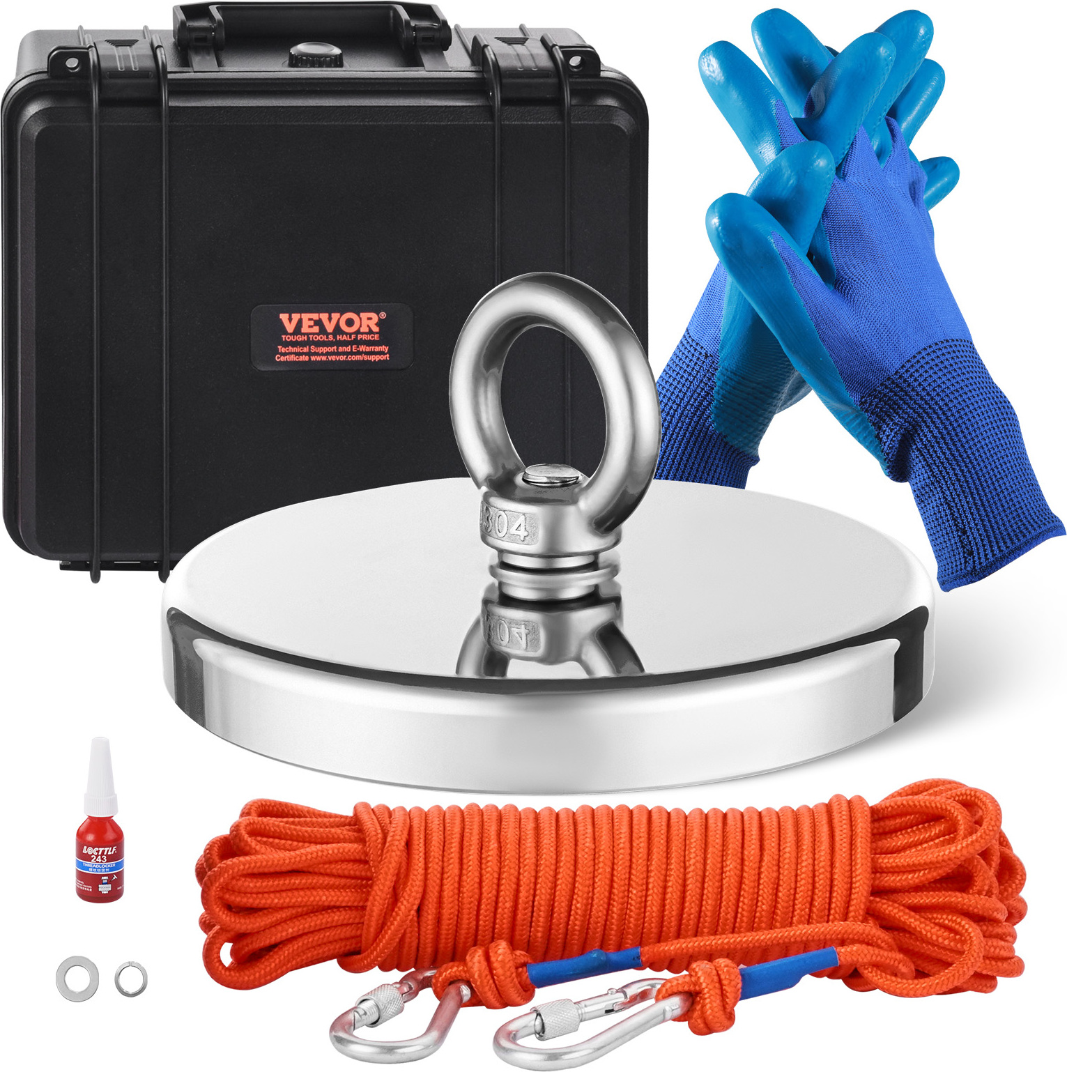 VEVOR Magnetisches Angelset Magnet-Angelset (Orange) 907 kg einseitige Zugkraft, Angelset mit seltenen Erden-Neodym-Magneten