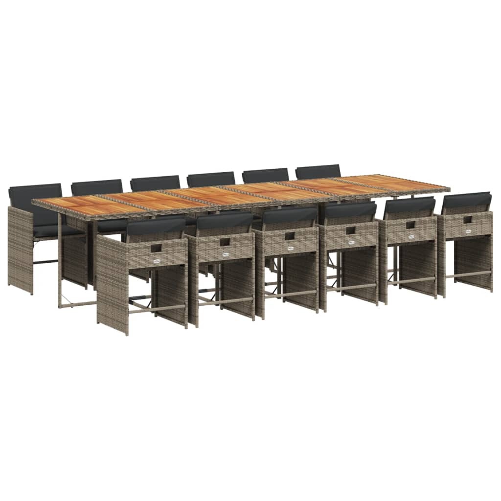 vidaXL 13-dielny záhradný jedálenský set s vankúšmi sivý polyratan