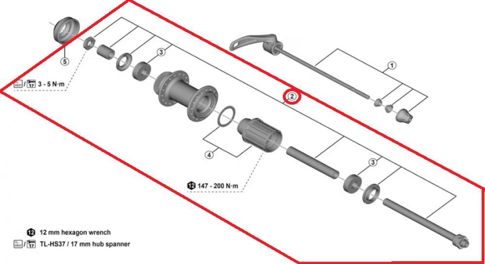 SHIMANO Hohlachse komplett für FH-QC400-HM-B Ersatzachse für Hinterradnabe