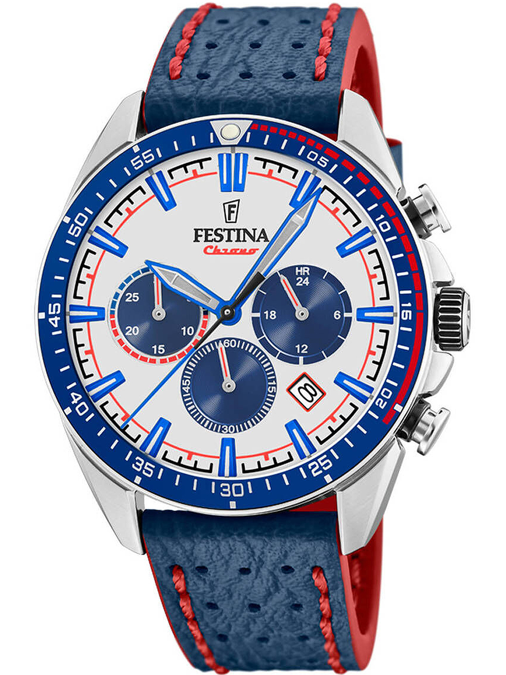 FESTINA F20377/1 Chronograph Pánske hodinky s koženým remienkom Chrono Date Blue