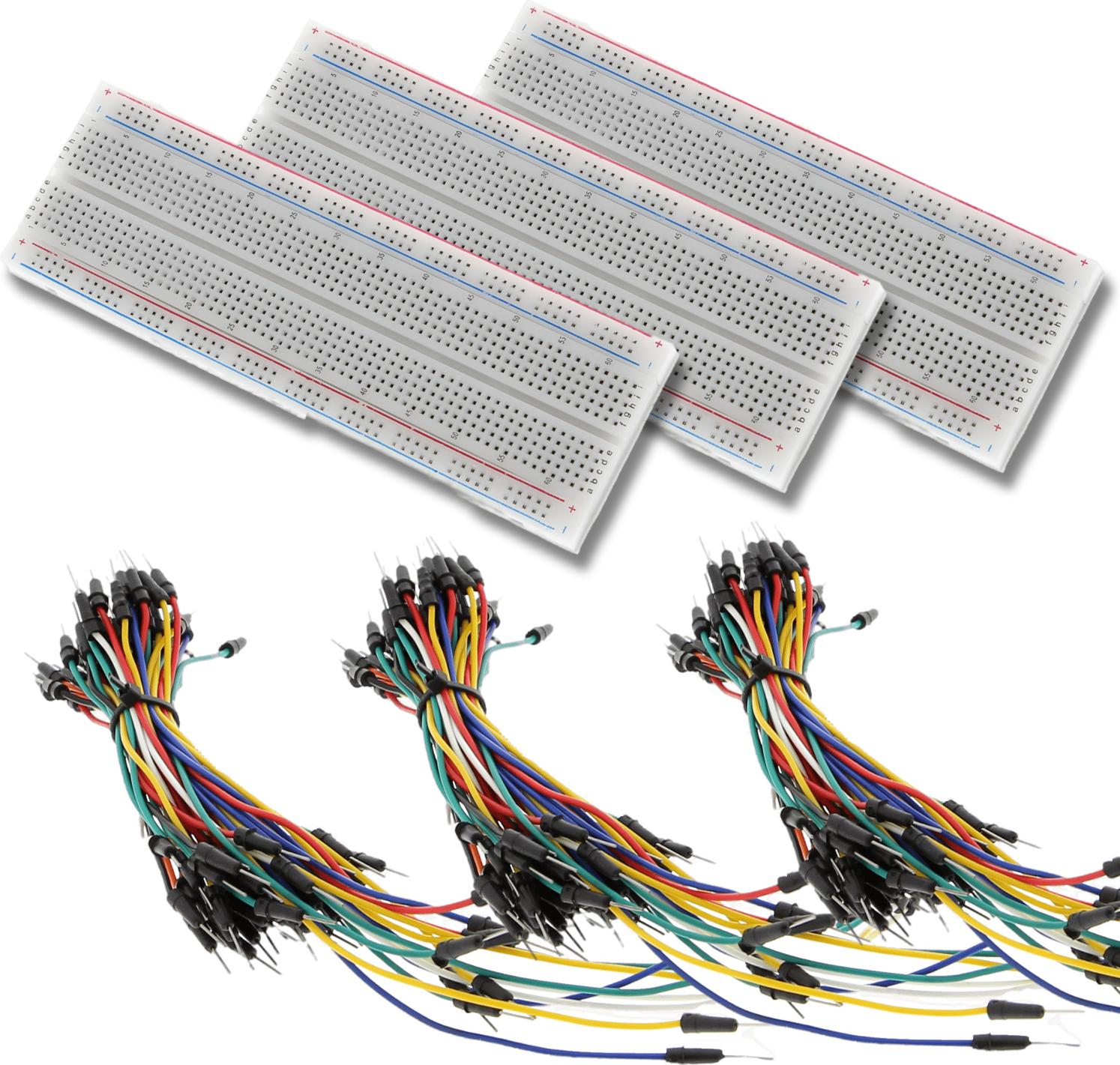Funduino 3* 830P Breadboard und 3* 65 Stk. M/M Kabel