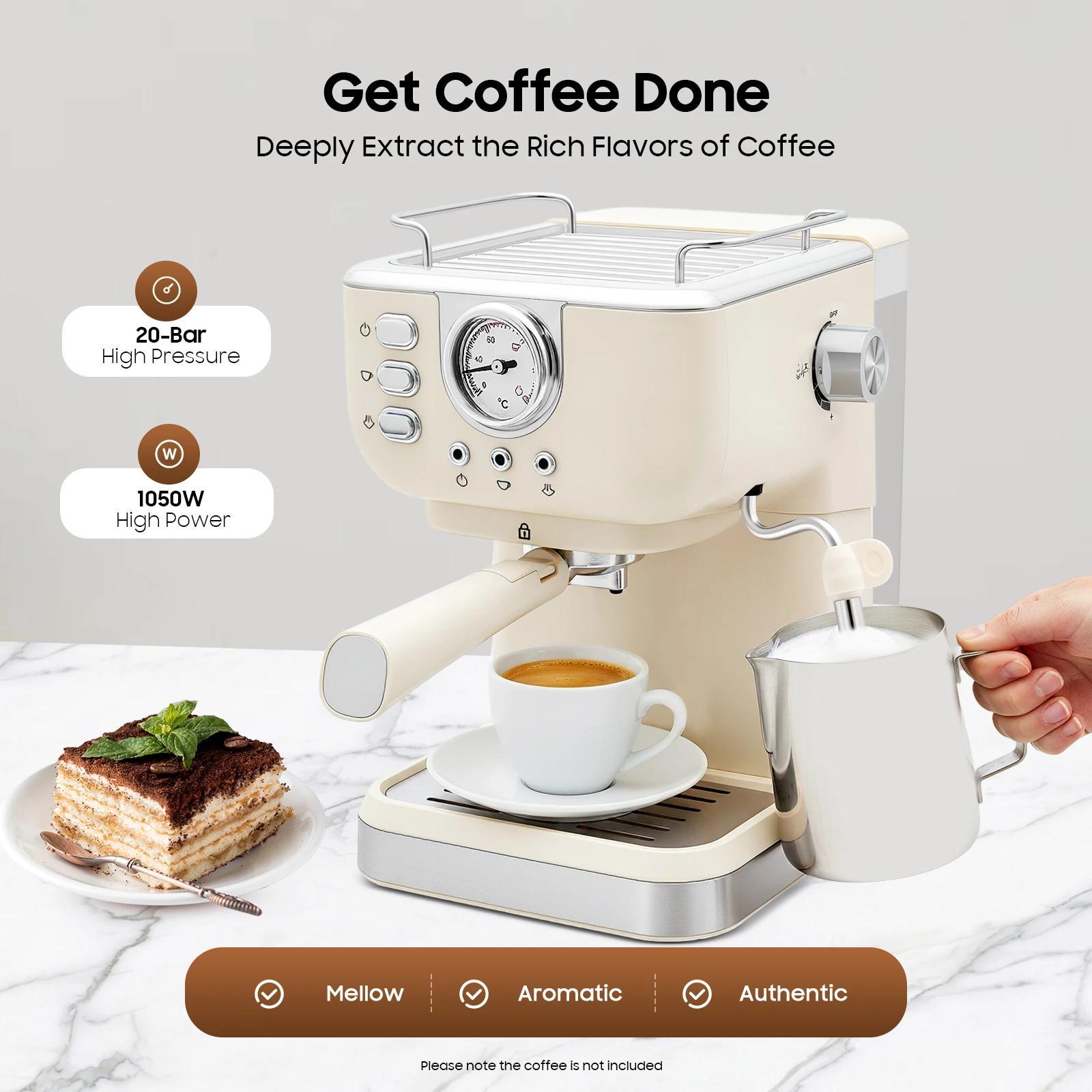 Espressomaschine - Elektrische Kaffeemaschine - Druck 20 bar - Leistung 1050 W - Milchaufschäumer/Dampflanze - Wassertank 1,5 l - Für Cappuccino & Latte