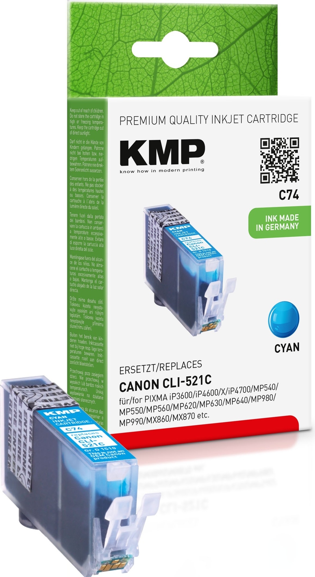 KMP C74 - 9 ml - azúrová - kompatibilná - atramentová kazeta (alternatíva k: Canon 2934B001, Canon CLI-521C)