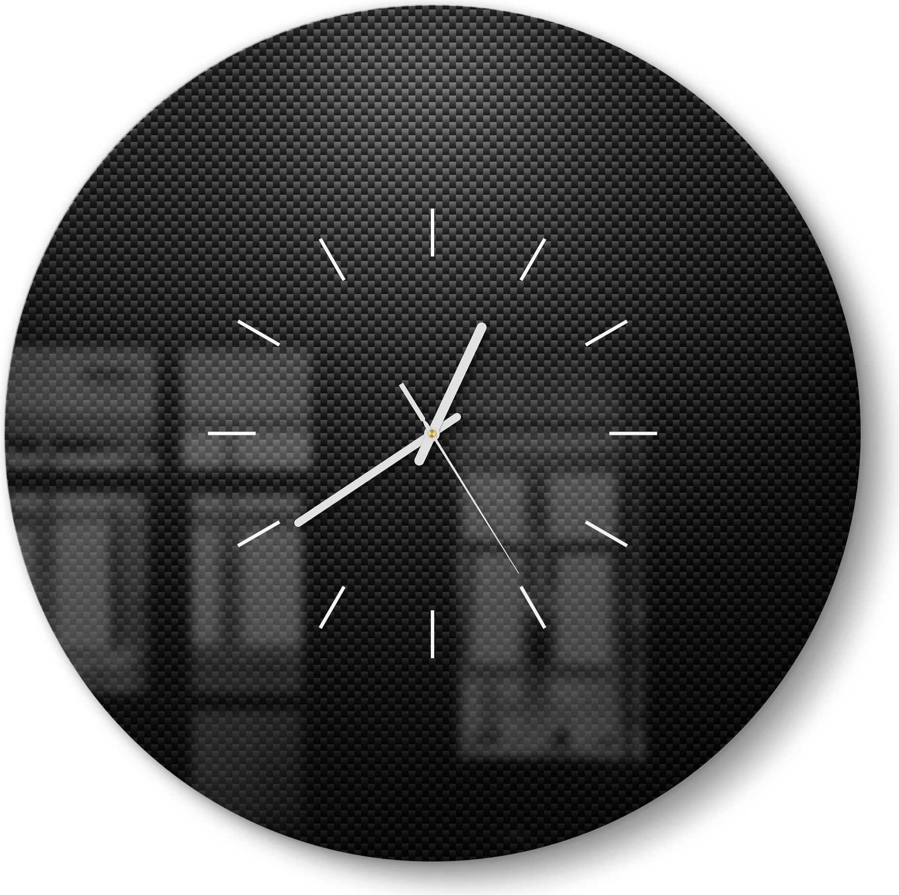 DEQORI Glasuhr Ø50 cm Modern 'Kohlenstofffasern' Wanduhr Glas Uhr Design leise WC-D50-M-1194