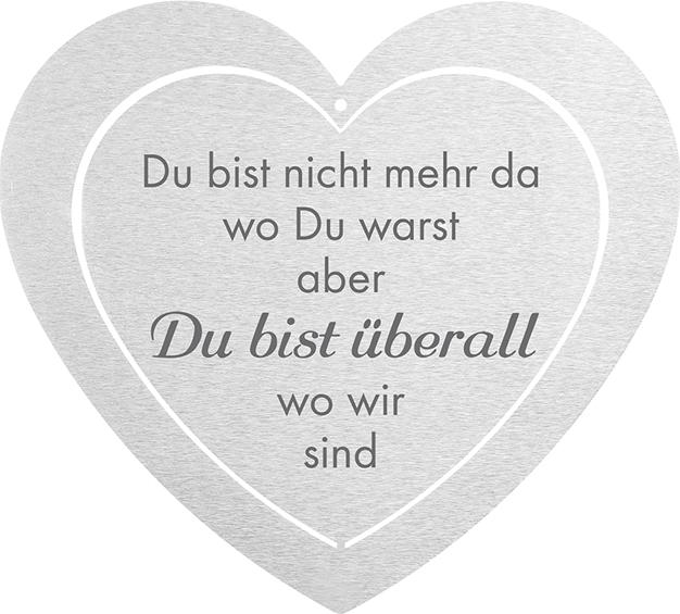 DOLORINO Grabherz aus Edelstahl | wetterfest | mit Spruch "Du bist nicht mehr da"| ca. 17x15cm 512072