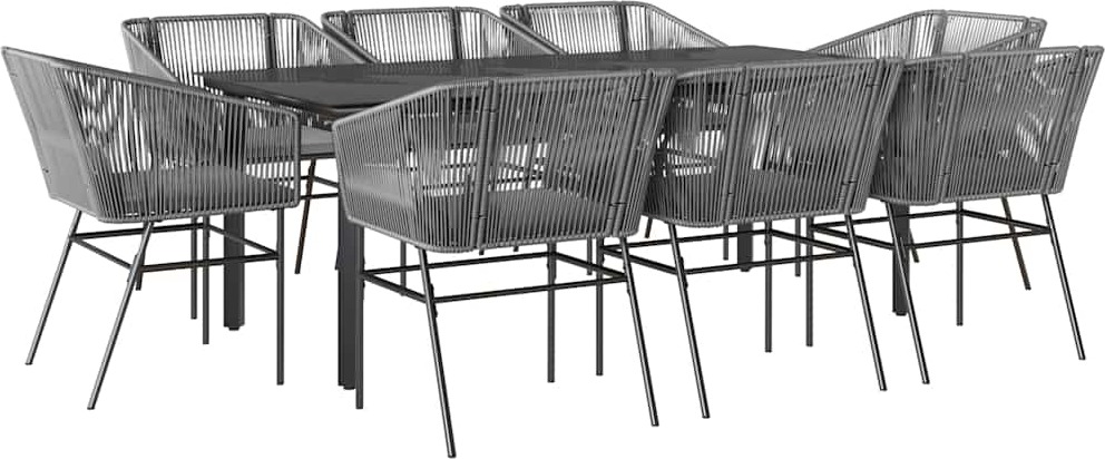 vidaXL 9-dielny záhradný jedálenský set s vankúšmi sivý polyratan sklo