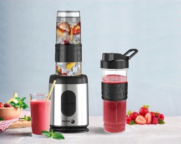FAGOR FG2241 Sport Blender - 570 ml - 2 Kürbisse - 3 Rezeptkarten enthalten - 1 Geschwindigkeit + Puls - Stahlkörper