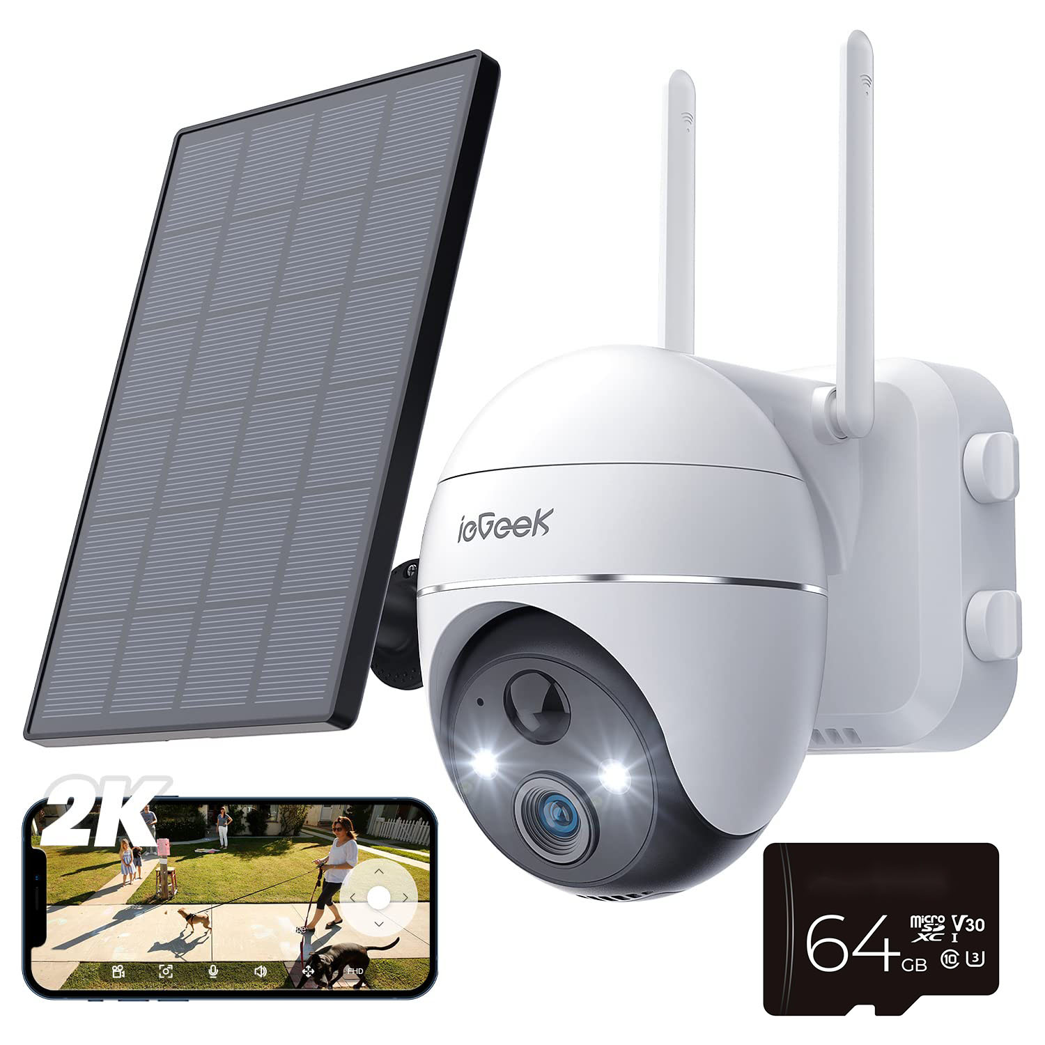 ZREE ieGeek 2K Überwachungskamera, Überwachungskamera Aussen Akku mit 64GB SD Karte, Kamera Überwachung Aussen Wlan ZS-GX1S+BC0056