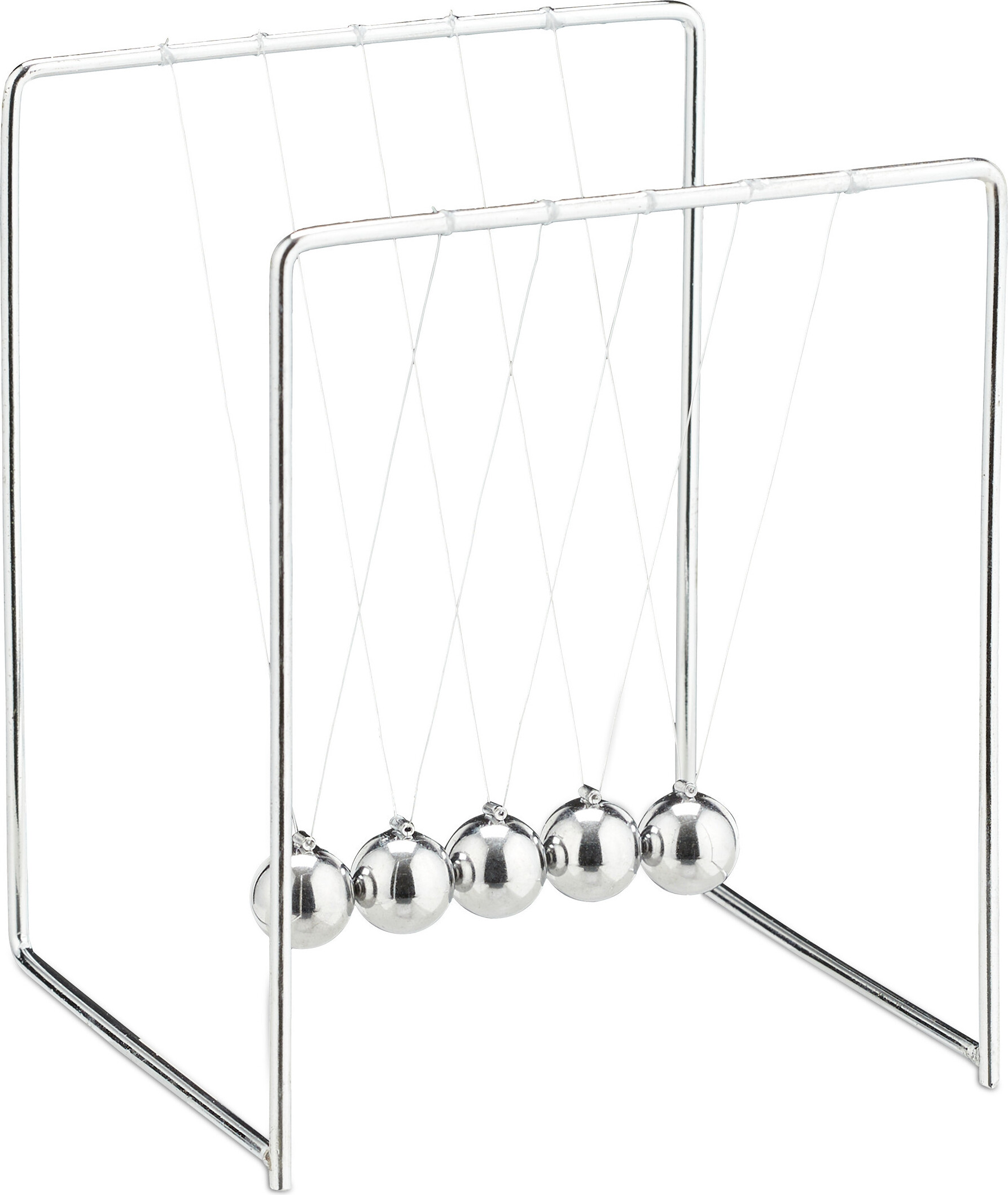 Relaxdays Newton Pendel, Kugelpendel für Schreibtisch & Büro, Physik, 5 Kugeln, Metall, Newton Kugelstoßpendel, silber 10027902_0
