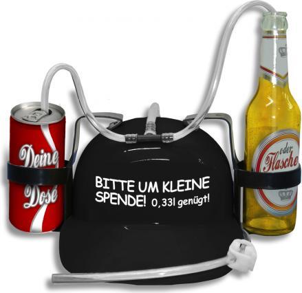 HSK Trinkhelm Spaßhelm mit Print - Bitte um kleine Spende - 0,33L genügt - 51656 Color - schwarz