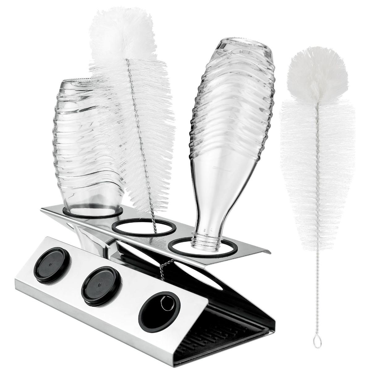 Dopwii Flaschenhalter aus 304 Edelstahl – Tropfgestell mit Silikon-Ablaufwanne & Bürste, Deckelständer, für Sodastream & Küchenorganisation KAUF-Wohn-KF2028-015