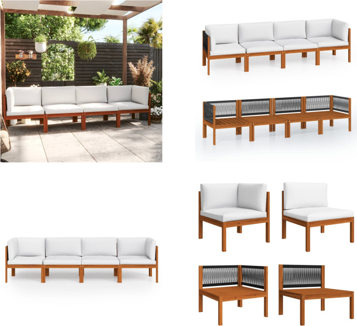 vidaXL 4-miestna záhradná pohovka s vankúšmi z masívneho dreva akácie - Záhradná pohovka - Záhradné pohovky - Drevená záhradná pohovka - Drevené záhradné pohovky