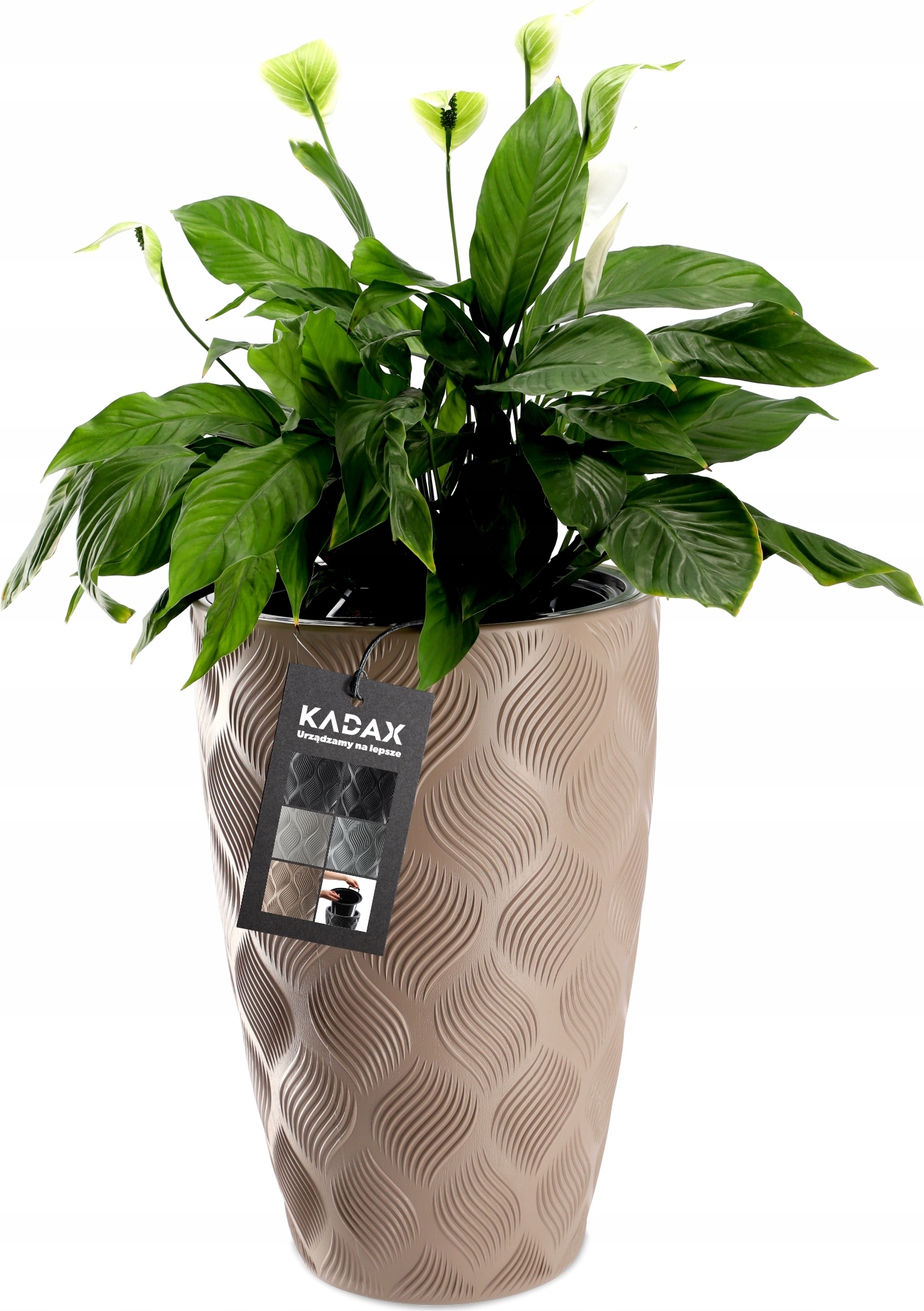 KADAX Vaso da fiori con effetto 3D, in plastica, in 4 colori, con inserto e pratici manici, vaso in plastica, per esterni, vaso interno (colore nero, altezza: 74,5 cm