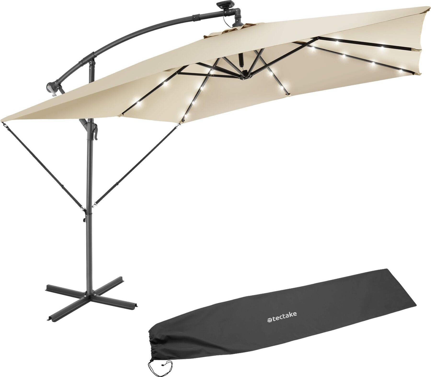 tectake® Sonnenschirm Sunna 250 x 250 cm mit LED Solar-Beleuchtung mit Winddach 405025