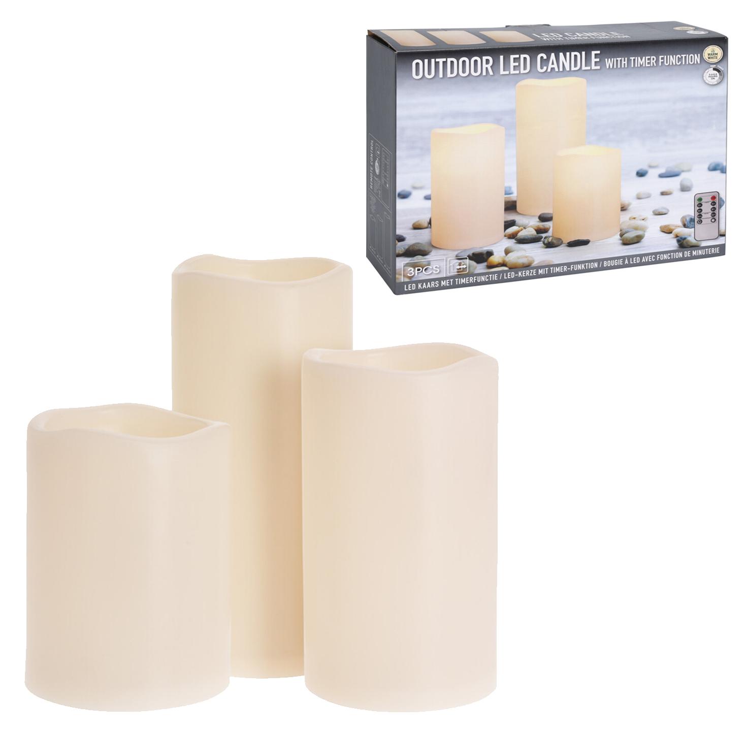 LED Kerzen 3er Set – Flammenlose Säulenkerzen 7,5 Cm Durchmesser, Höhen 10/12,5/15 Cm, Mit Fernbedienung, Timer & Lichterdraht – Batteriebetrieben, Für Innen & Außen, Transparent LED Kerzen Set Flammenlos