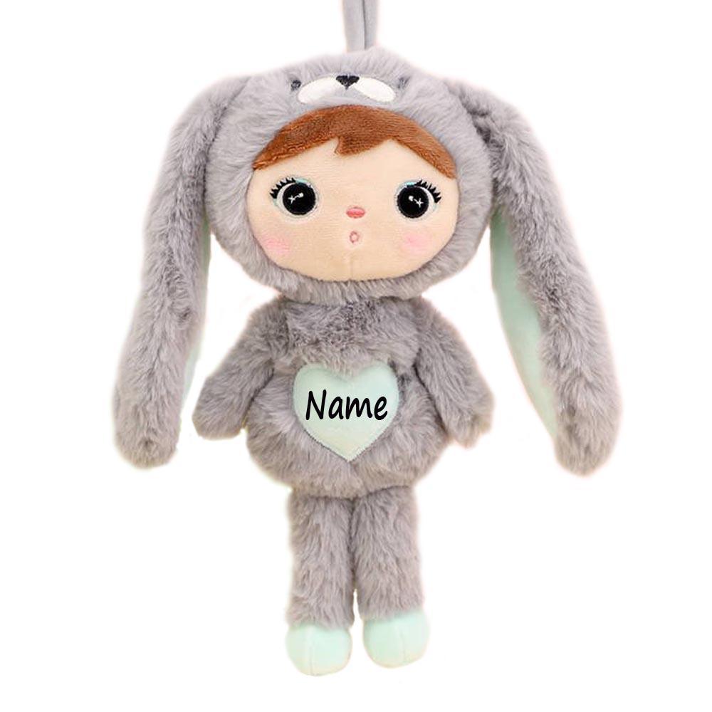 Elefantasie Stoffpuppe Hasenmädchen mit Namen personalisiert Grau/Mint.Größe:30cm
